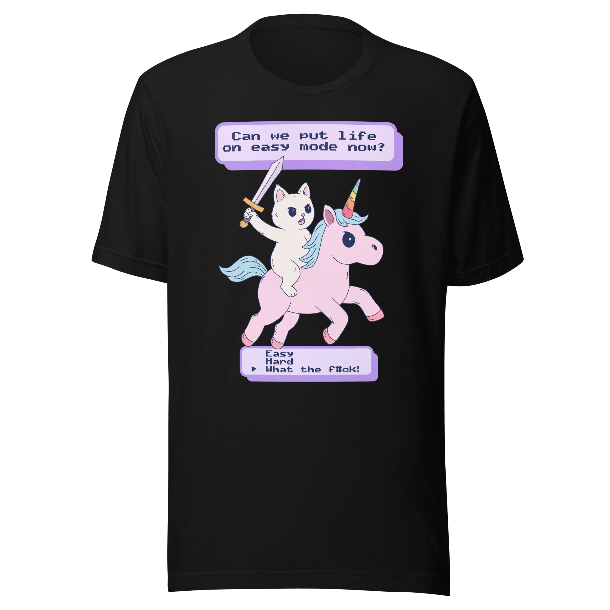 Can We Put Life on Easy Mode Funny Cat Unicorn T-Shirt - Jess.a.creates
