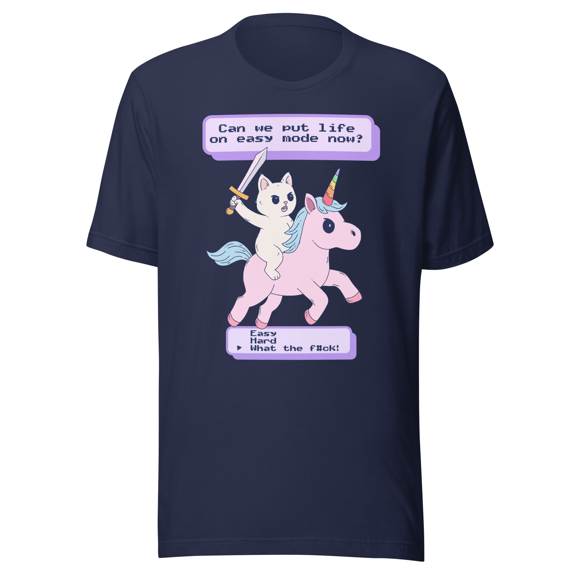 Can We Put Life on Easy Mode Funny Cat Unicorn T-Shirt - Jess.a.creates