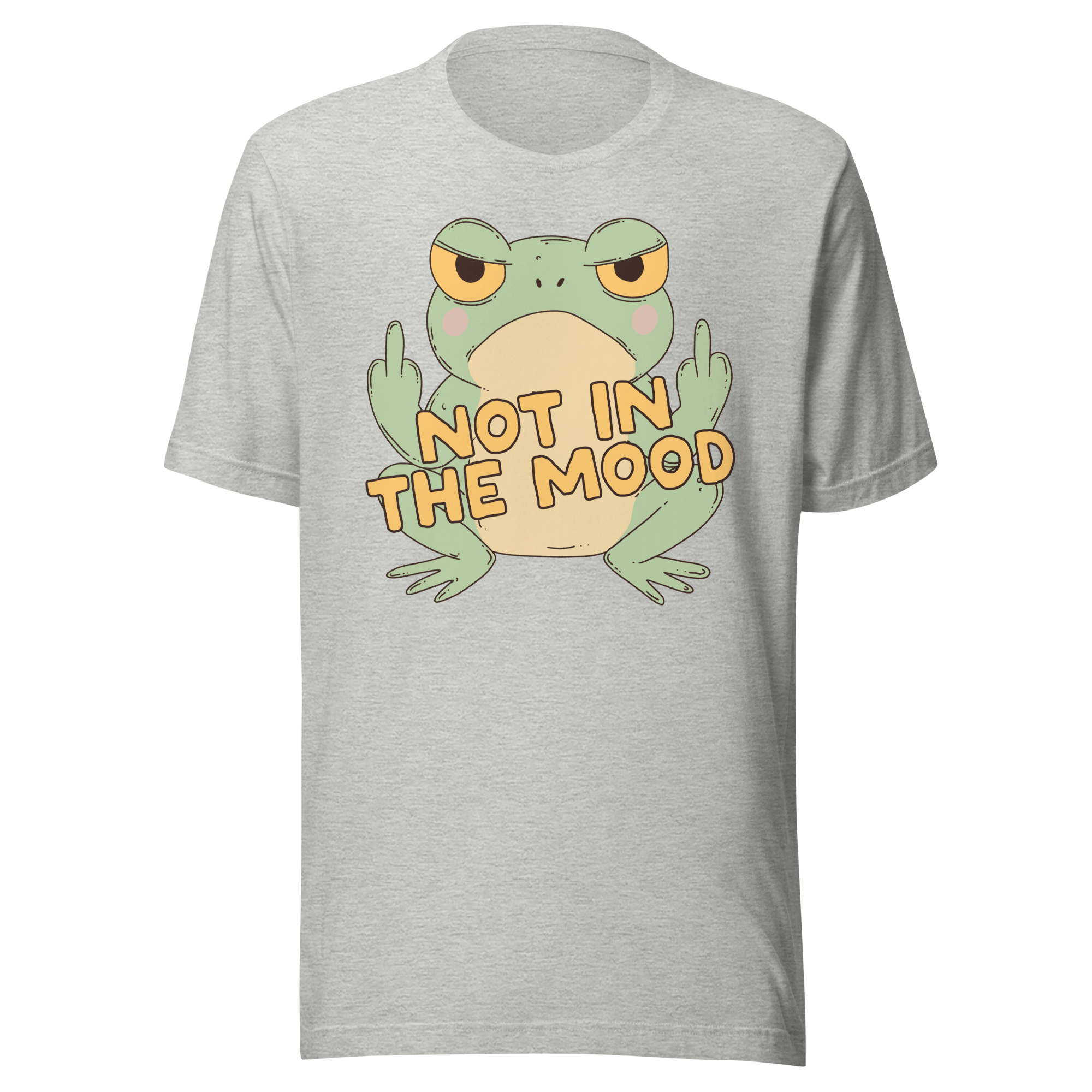 Not in the Mood Grumpy Frog t-shirt featuring a grumpy frog graphic with a do not disturb vibe.