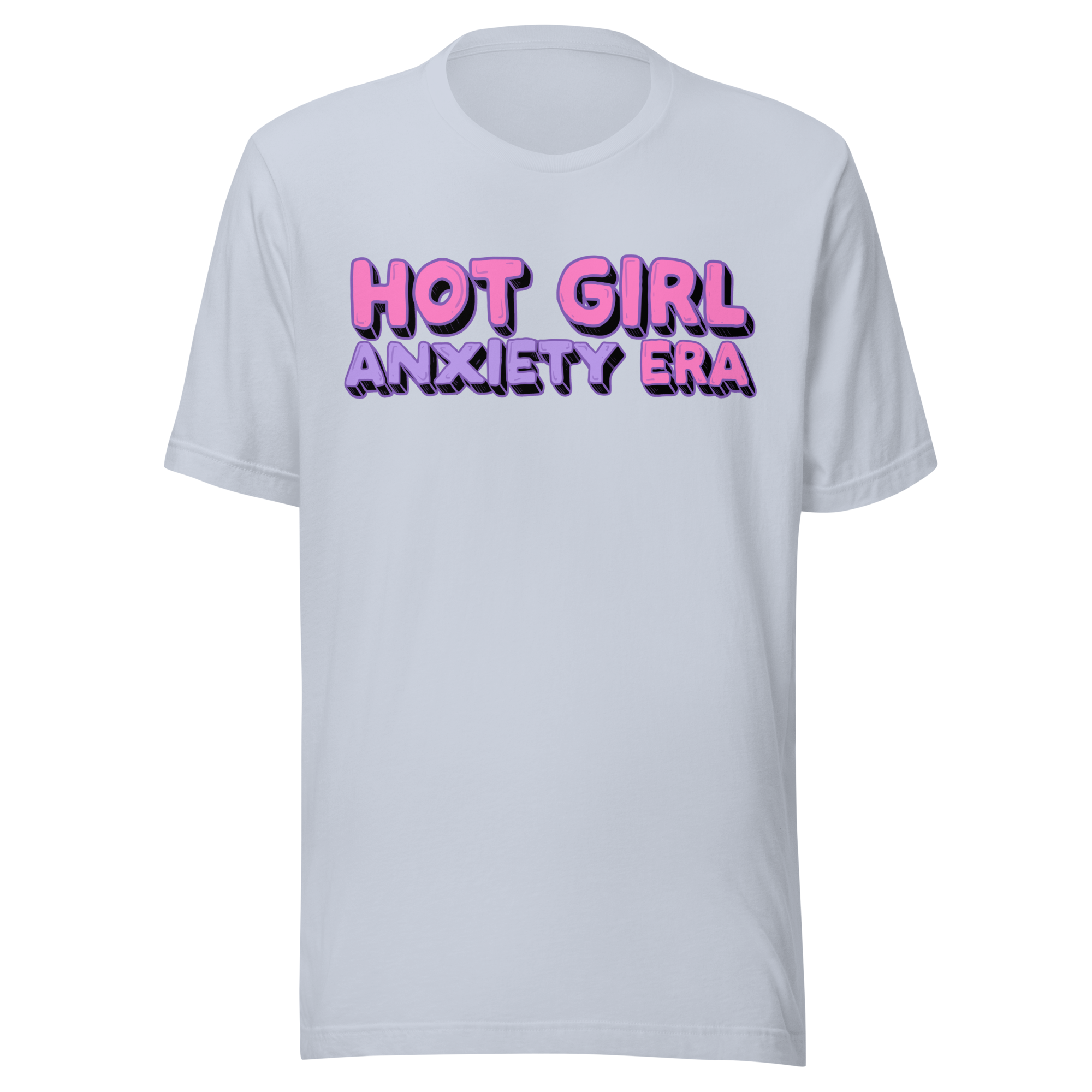 Hot Girl Anxiety Era t-shirt featuring bold pink text on a black background, ideal for stylish meme lovers.