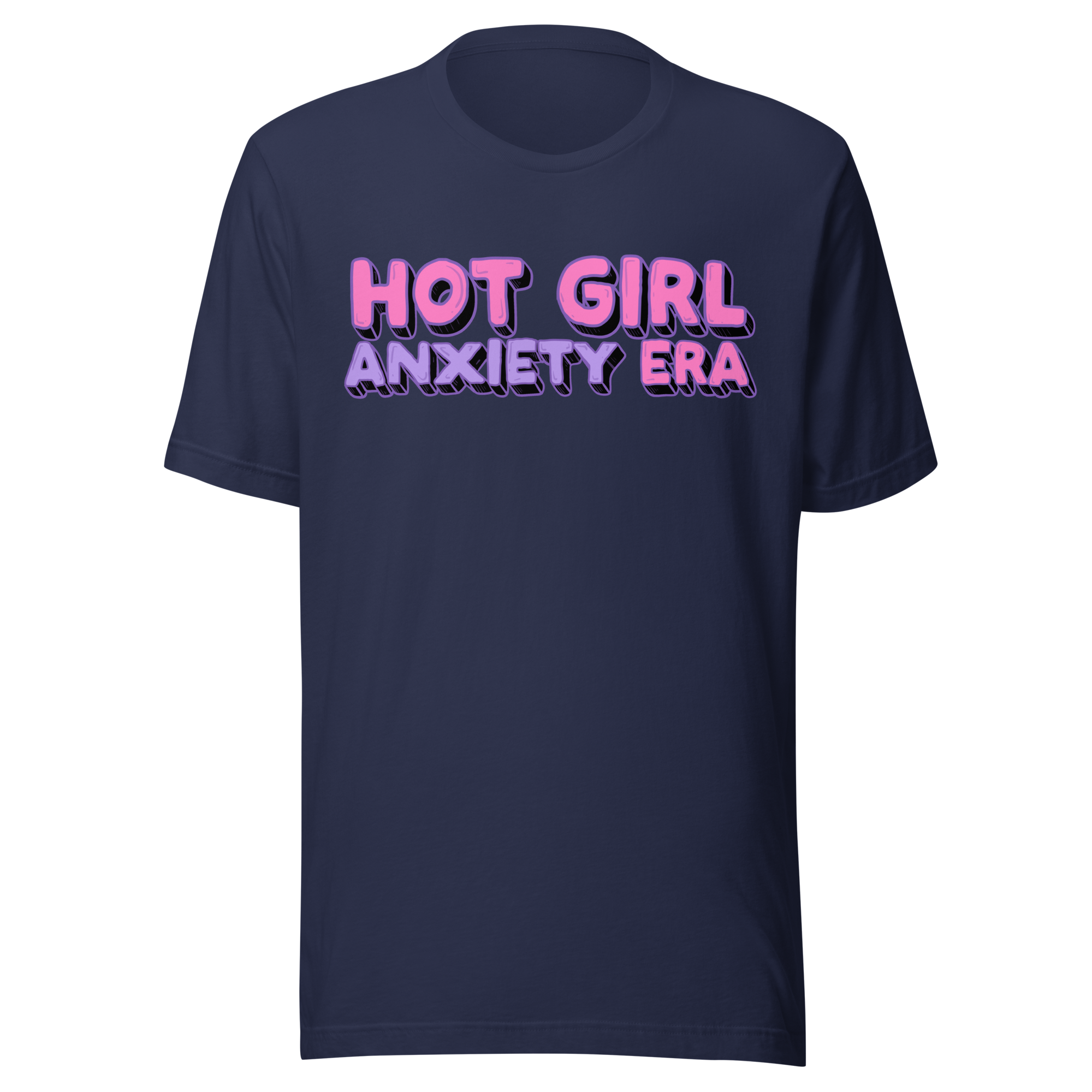 Hot Girl Anxiety Era t-shirt featuring bold pink text on a black background, ideal for stylish meme lovers.