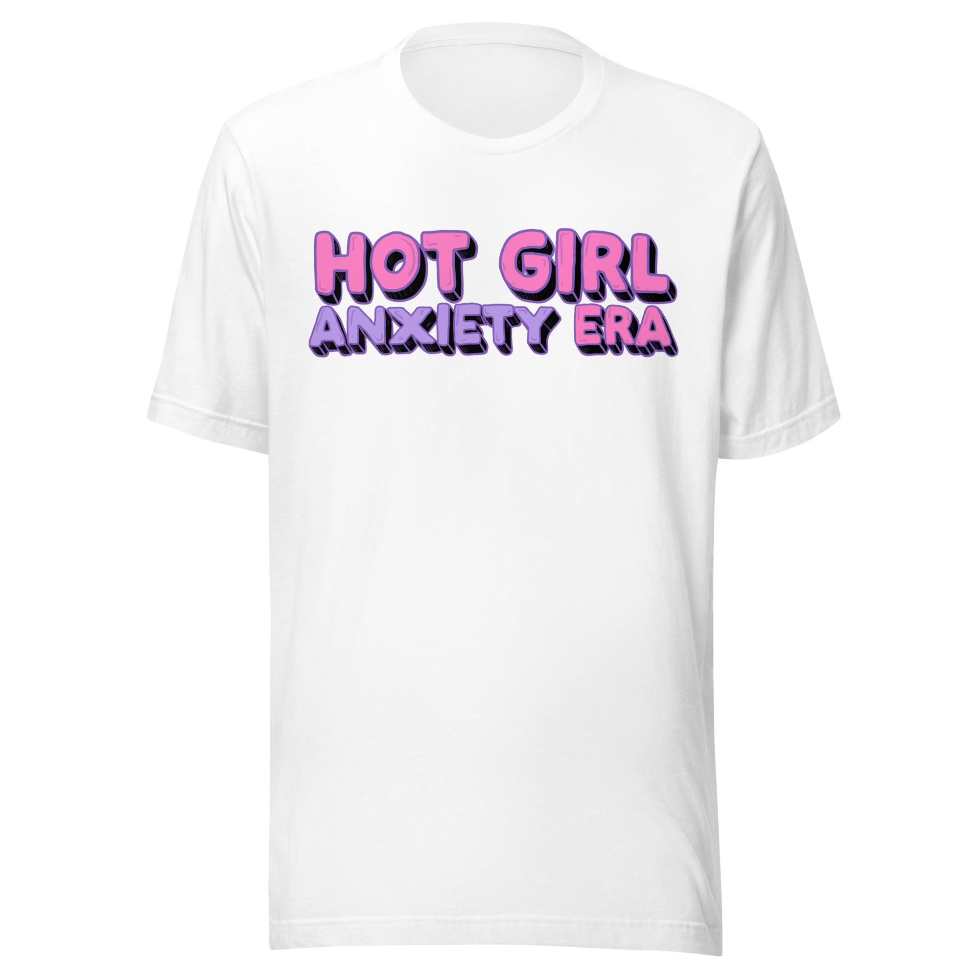 Hot Girl Anxiety Era t-shirt featuring bold pink text on a black background, ideal for stylish meme lovers.